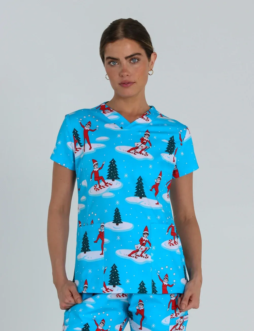 Christmas is Better with Us Women's Slim Fit Scrub Top featuring The Elf on the Shelf® - XXS