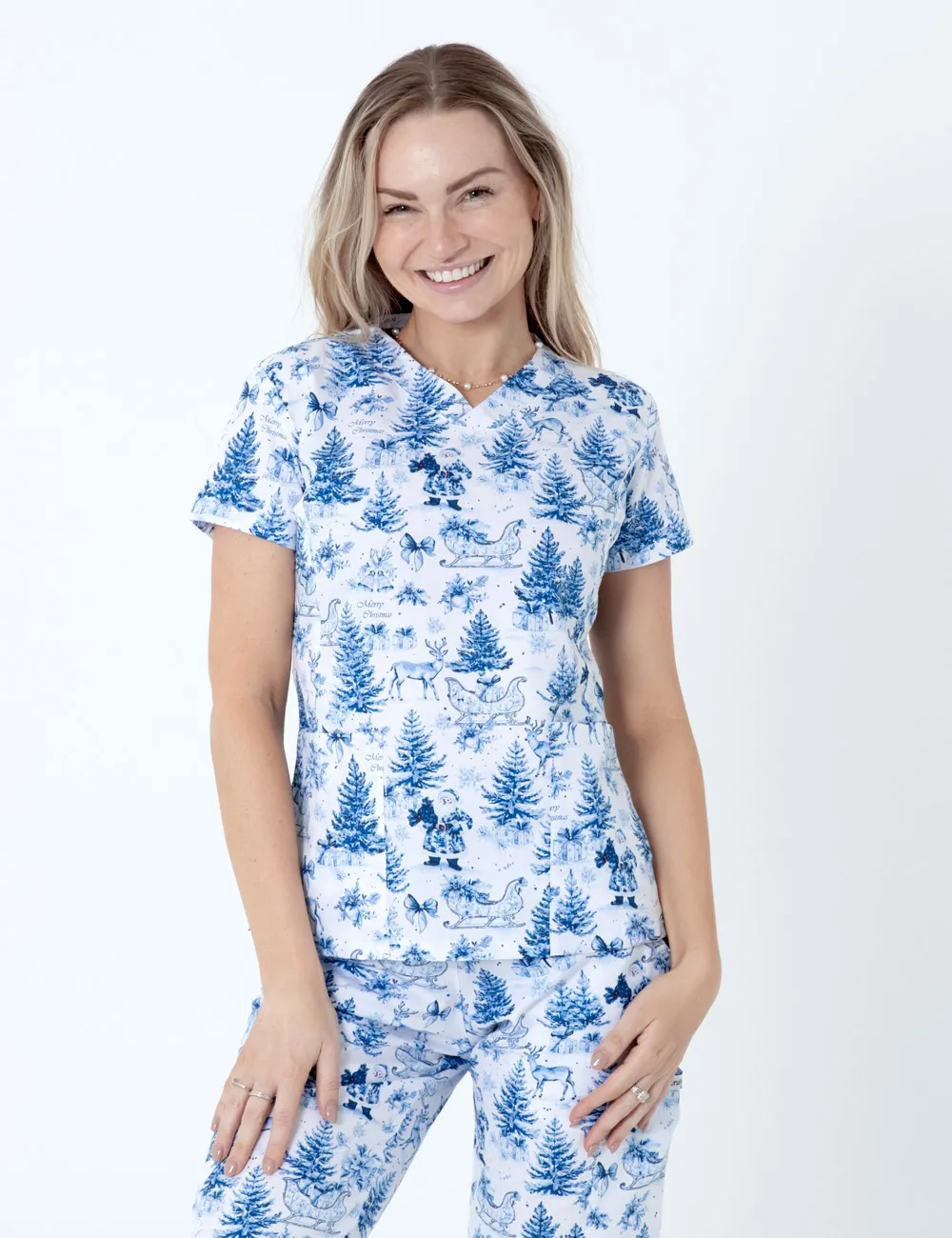 Noel Heritage Christmas Toile Women's Slim Fit Scrub Top