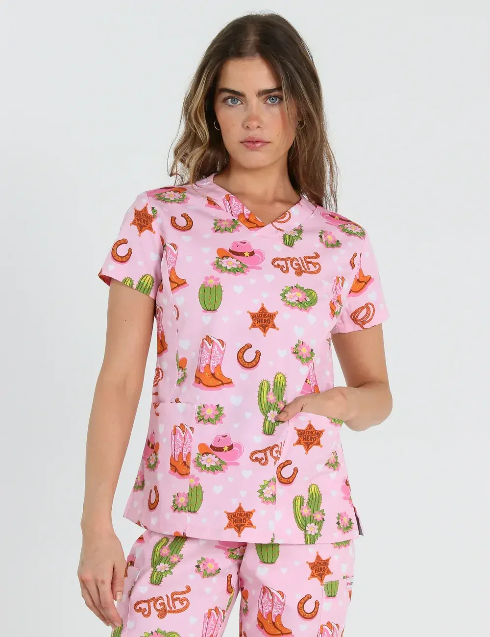 TGIF Boot Scootin' Friyay Women's Slim Fit Scrub Top - XXS