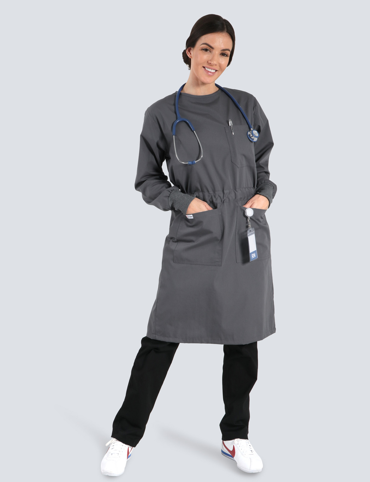 Lab Gown With Front Belt - Steel Grey