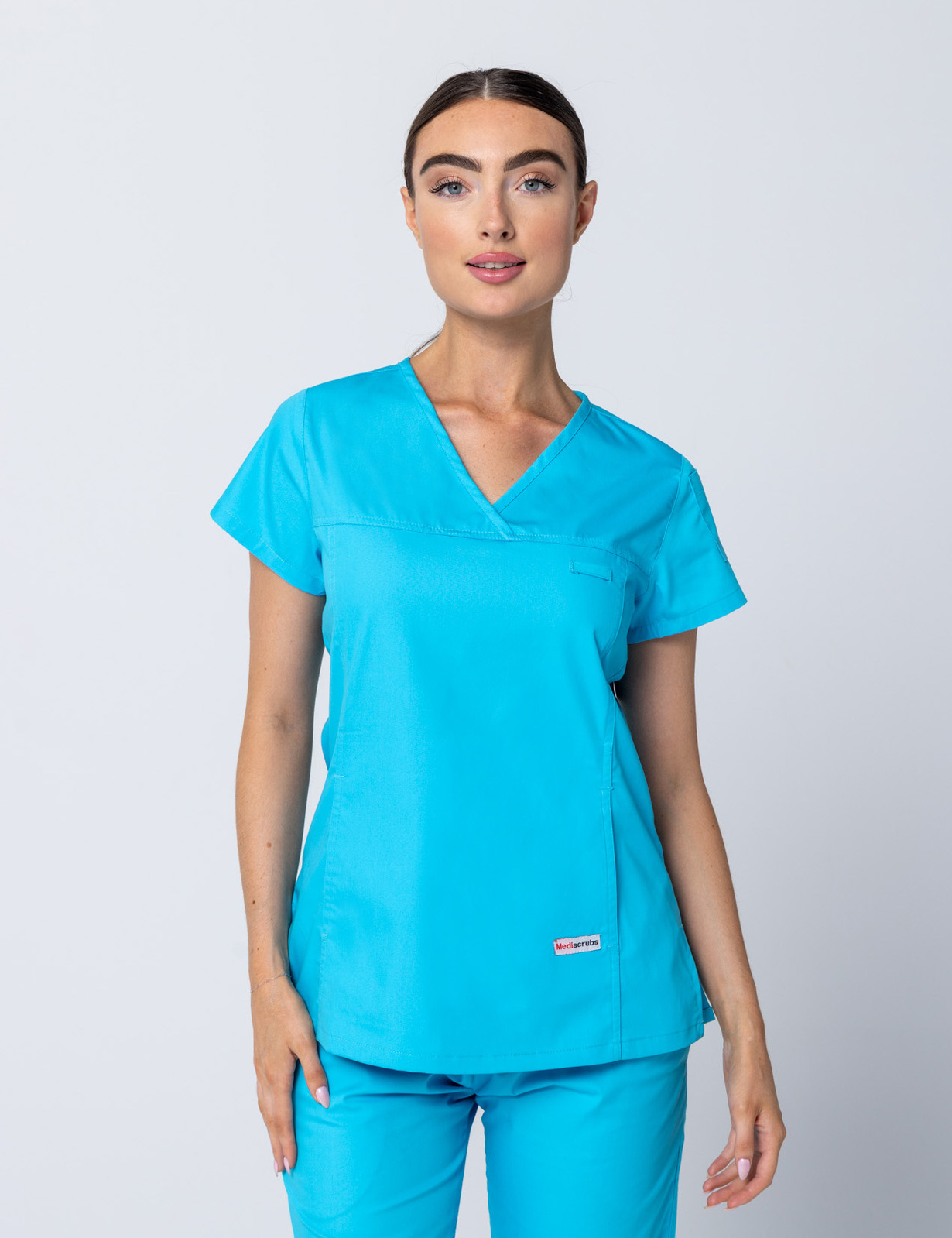 Women's Fit Solid Scrub Top - Aqua - 3X Large