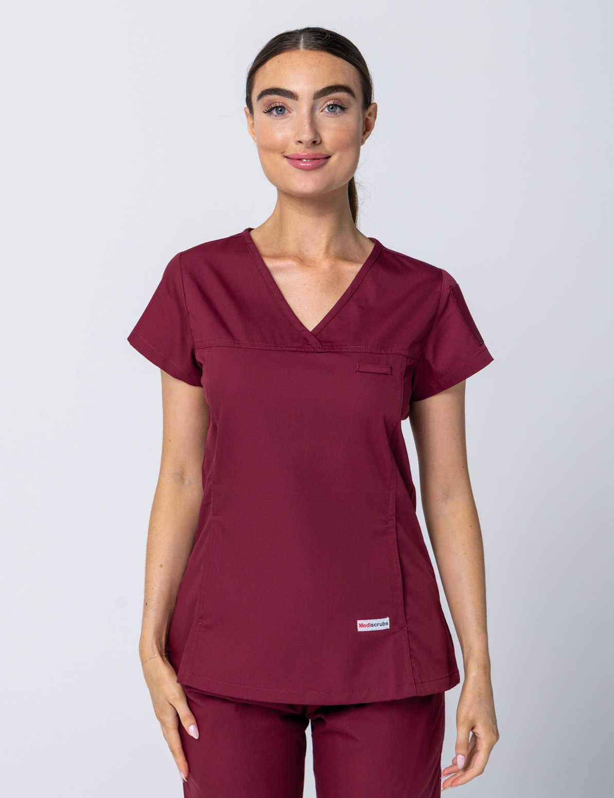 Women's Fit Solid Scrub Top - Burgundy - 2X Large