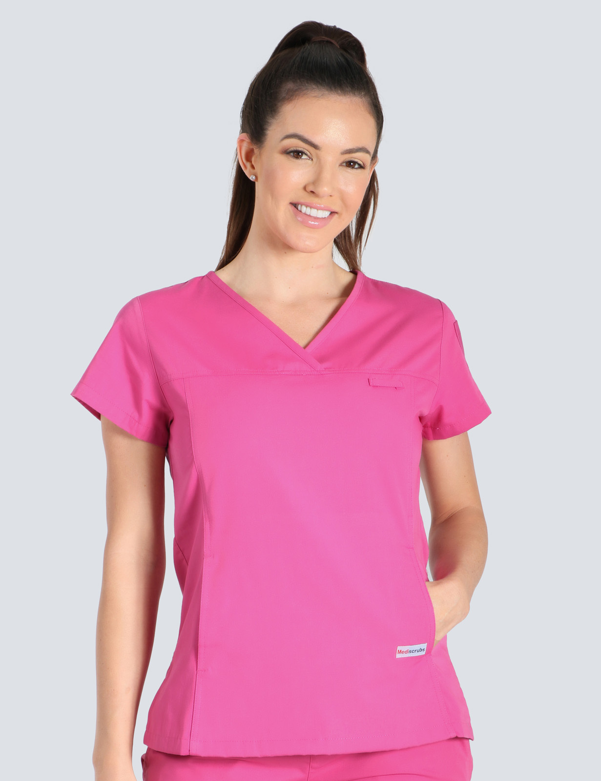 Women's Fit Solid Scrub Top - Pink - 3X Large