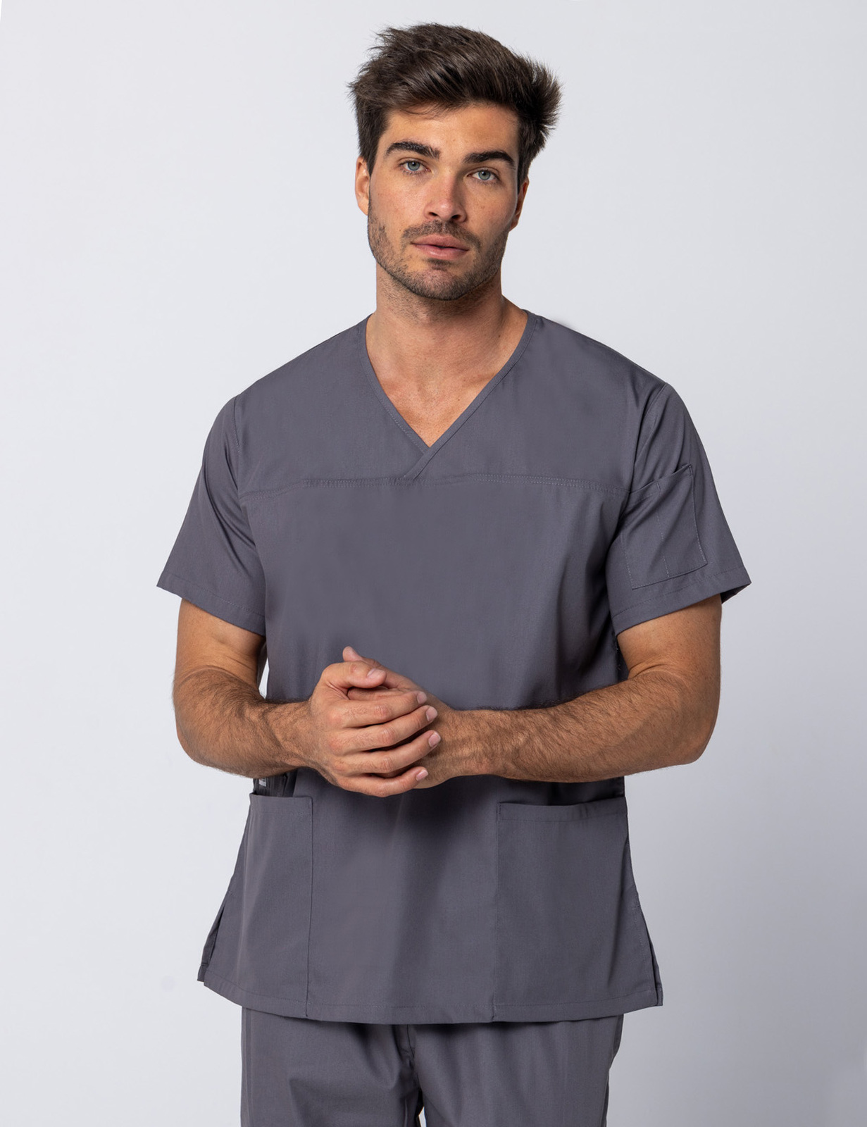 Men's Fit Solid Scrub Top - Steel Grey - 3X Large
