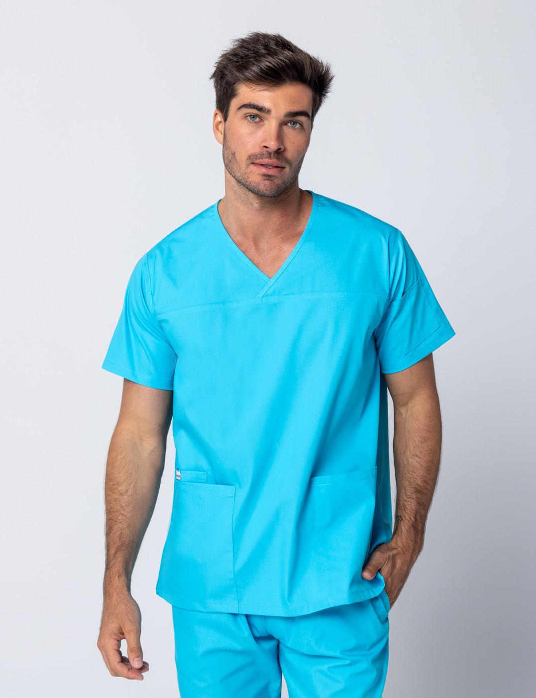 Men's Fit Solid Scrub Top - Aqua - 3X Large
