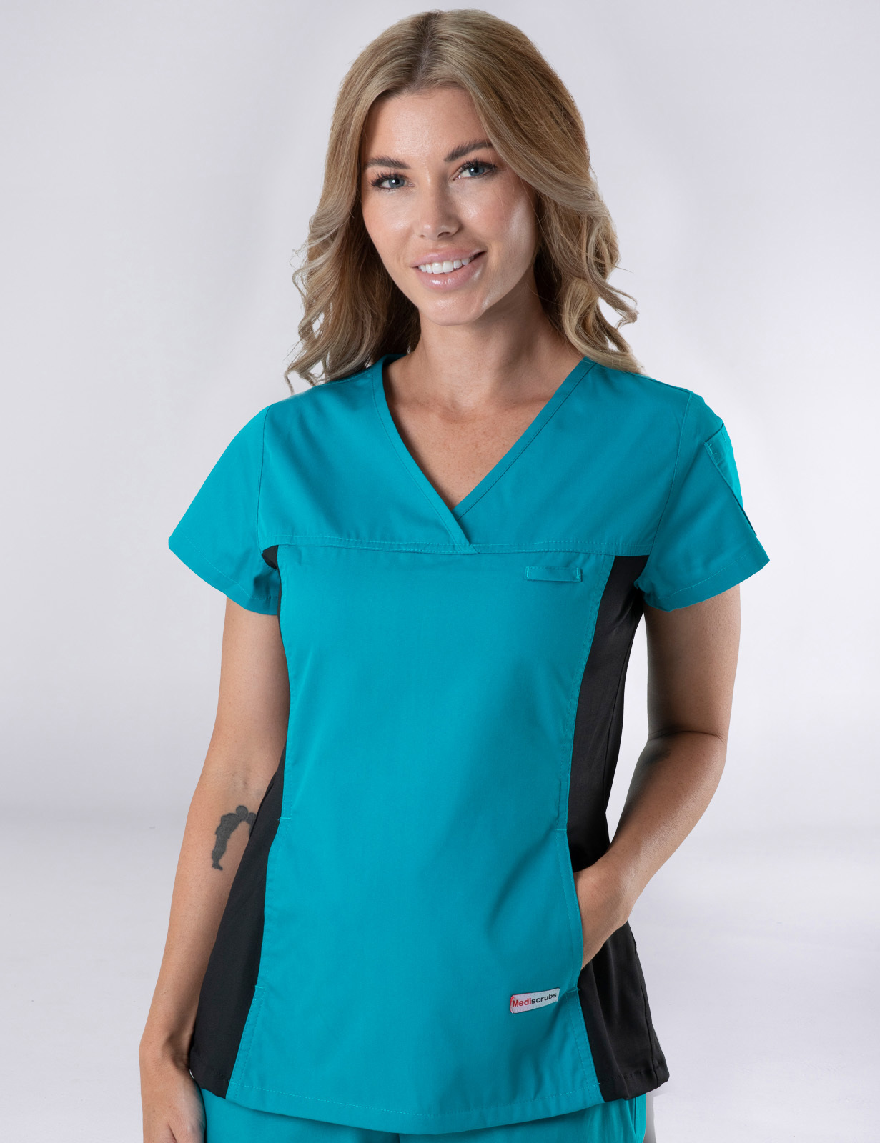 Women's Fit Solid Scrub Top With Spandex Panel