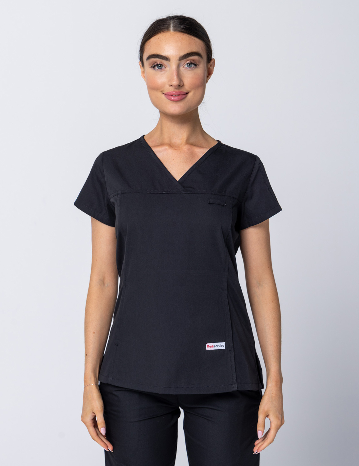 Women's Fit Scrub Top With Spandex Panel - Black - 2X Large
