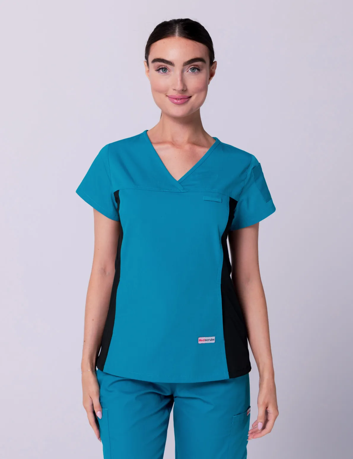 Women's Fit Scrub Top With Spandex Panel - Teal - XX Small