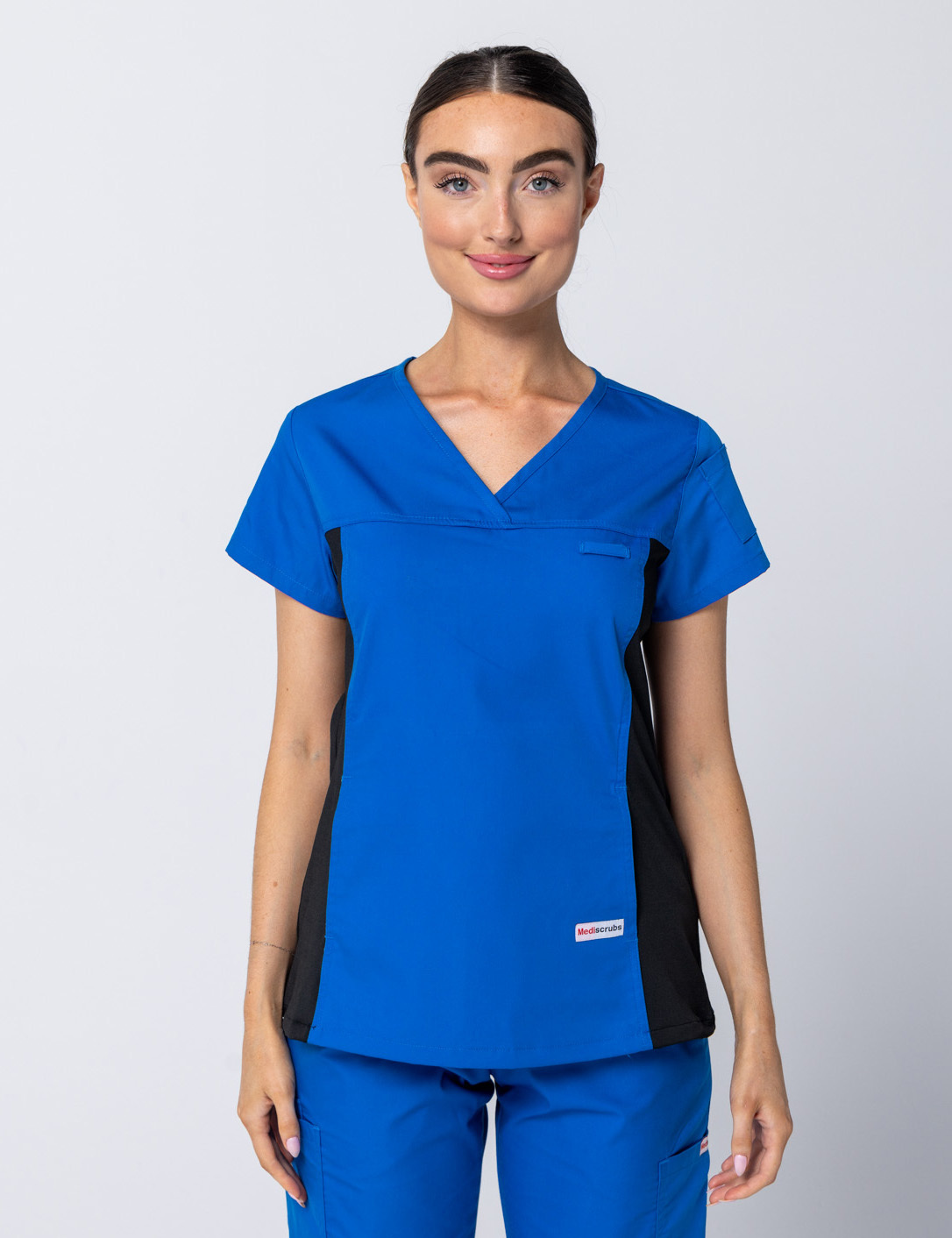 Women's Fit Scrub Top With Spandex Panel - Royal - Medium