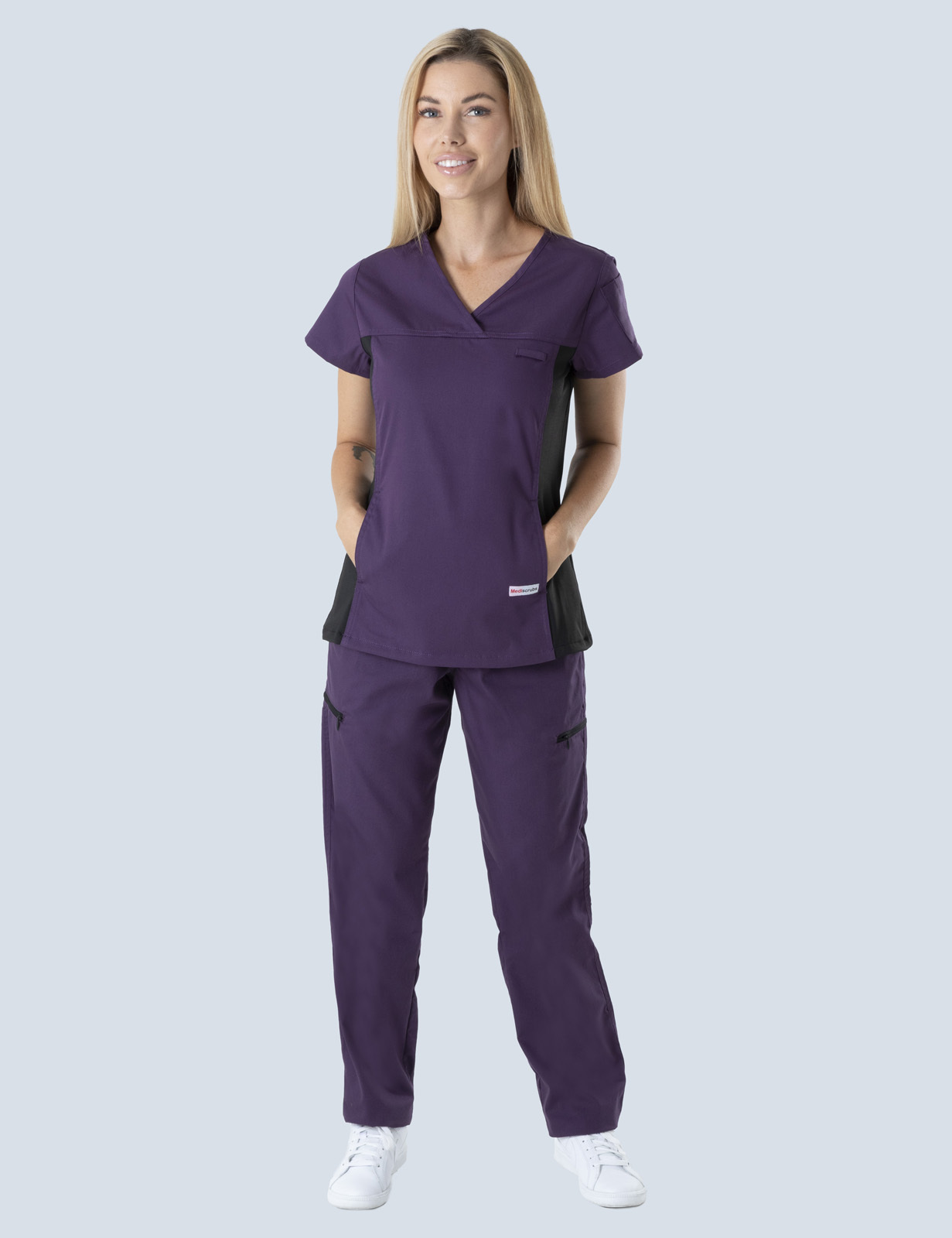Women's Fit Solid Scrub Top With Spandex Panel - Aubergine - 2X Large