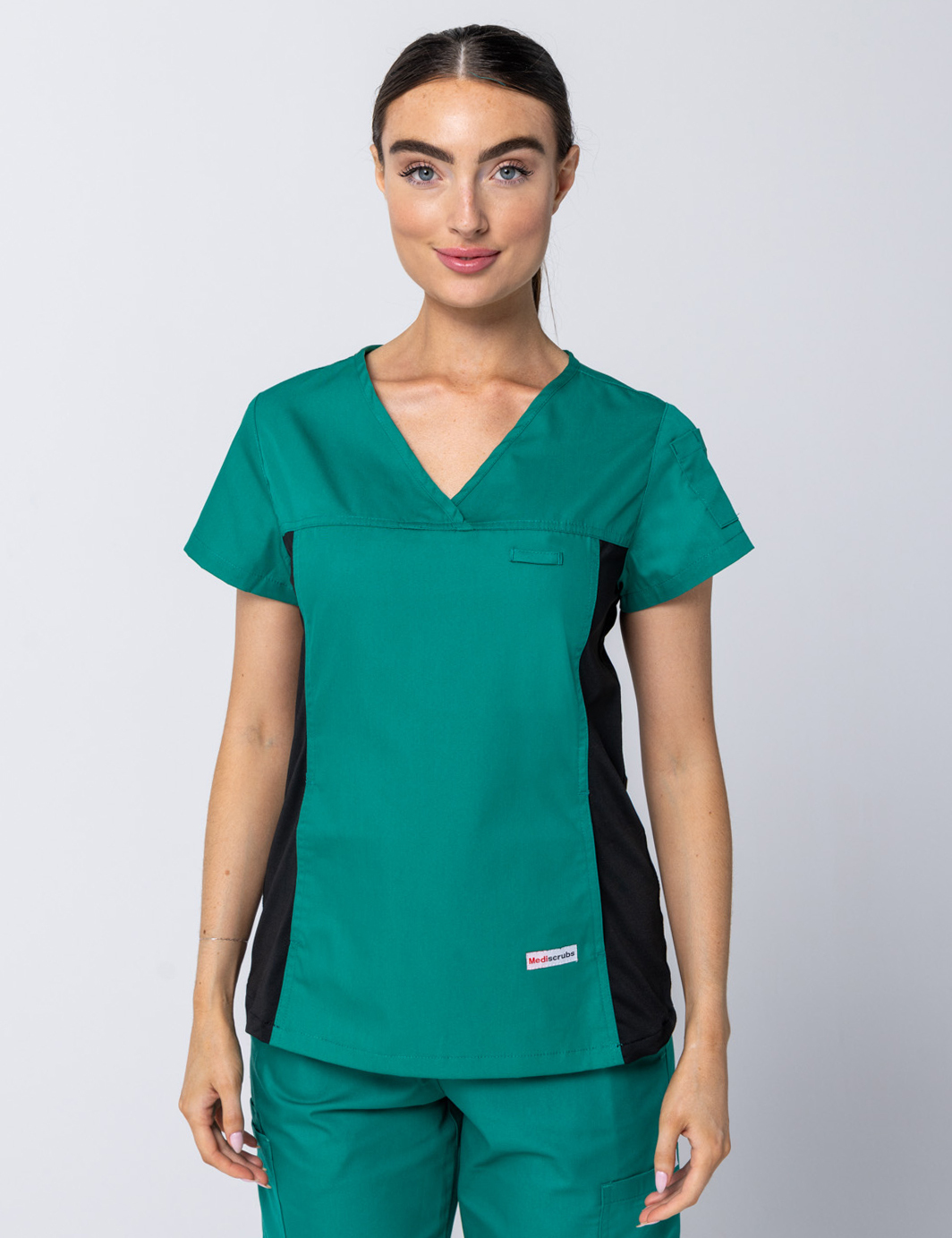 Women's Fit Scrub Top With Spandex Panel - Hunter - 3X Large