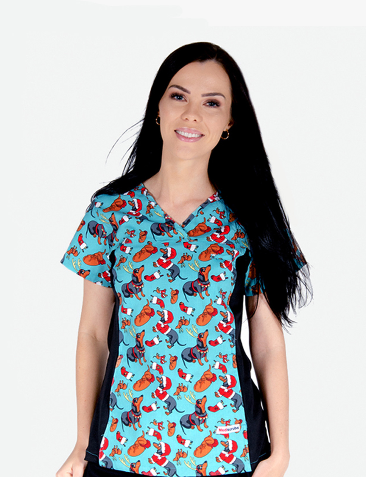 Women's Fit Solid Print Scrub Top With Spandex Panel - A Very Merry Dog