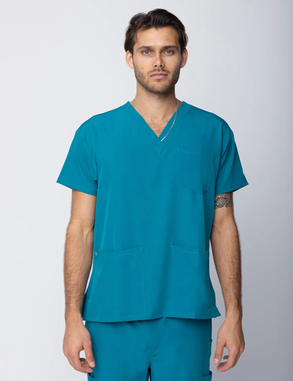 Anon Men's 4 Pocket V-Neck Top  Poly/Spandex - Emerald Tide