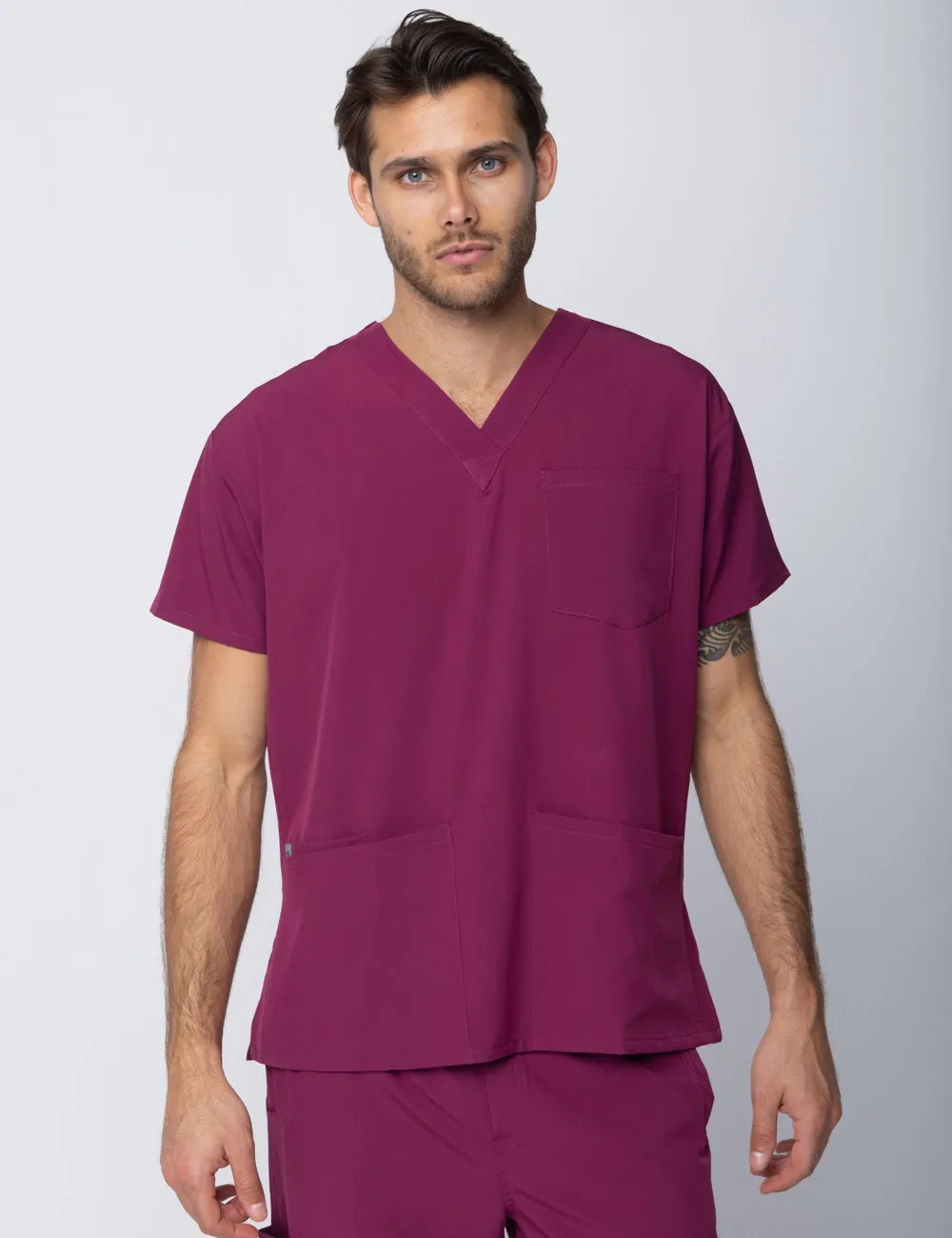 Anon Men's 4 Pocket V-Neck Top  Poly/Spandex - Exotic Plum
