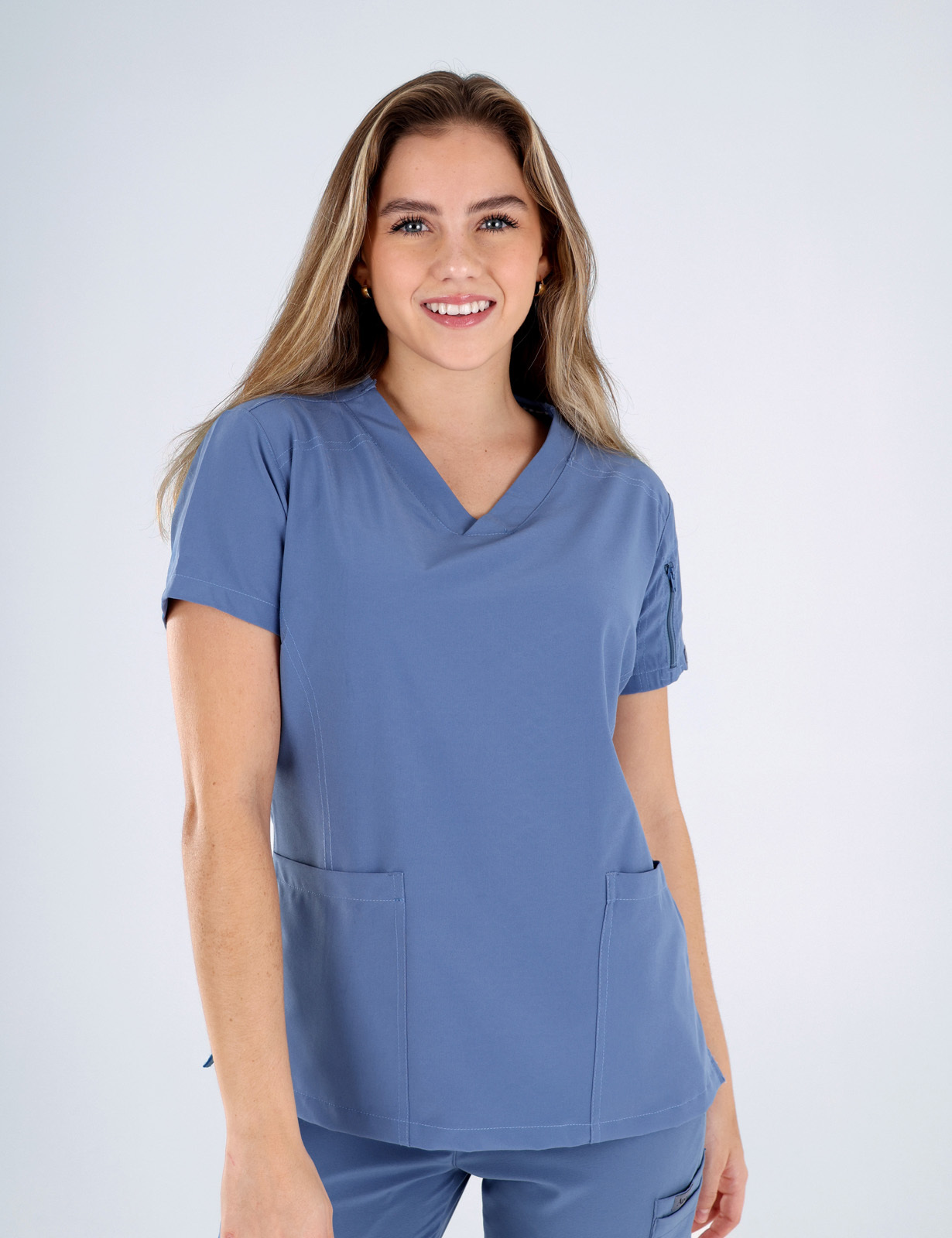 Anon Women's Scrub Top (Whisper Collection) Poly/Spandex - Steel Blue