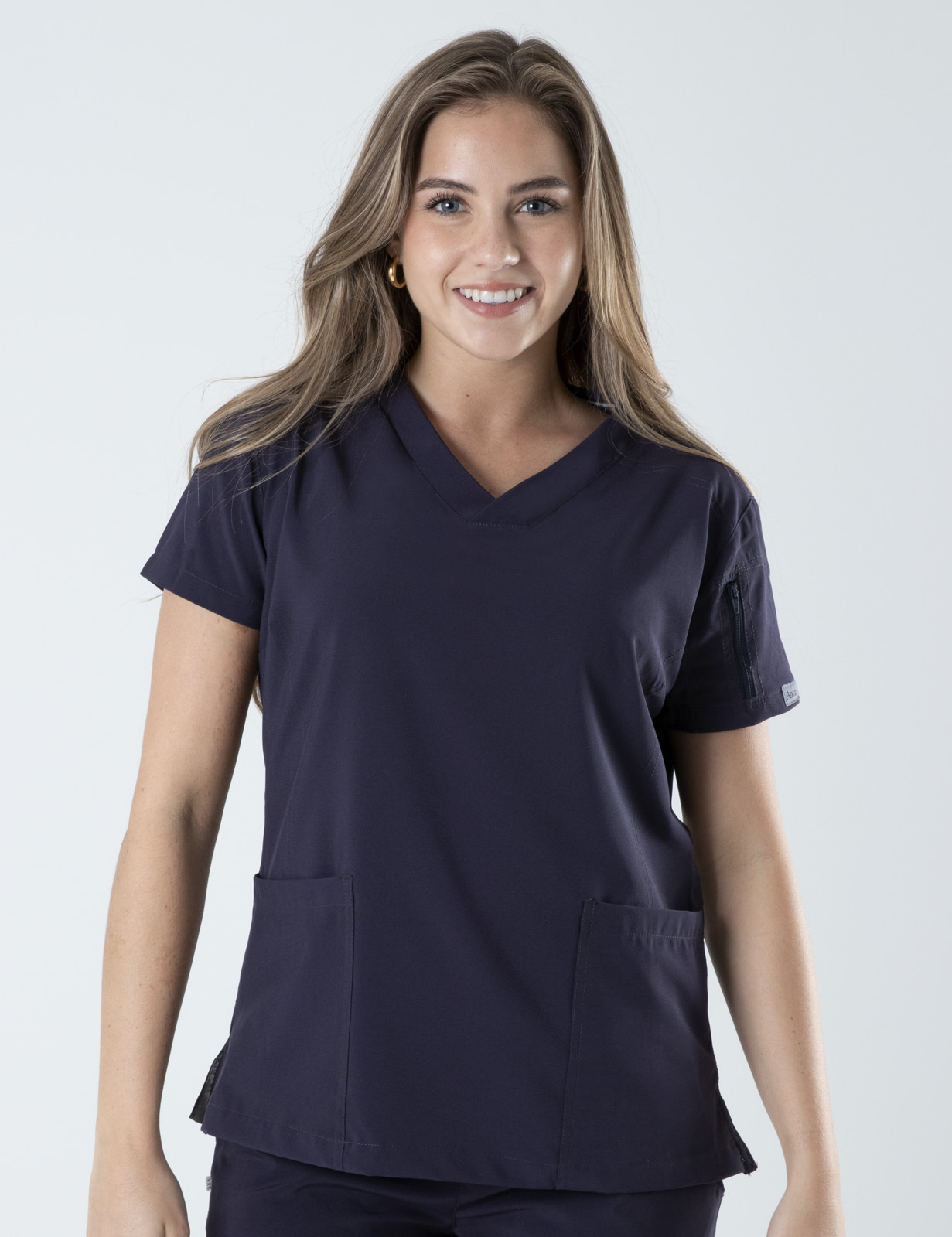 Anon Women's Scrub Top (Whisper Collection) Poly/Spandex - Charcoal Navy