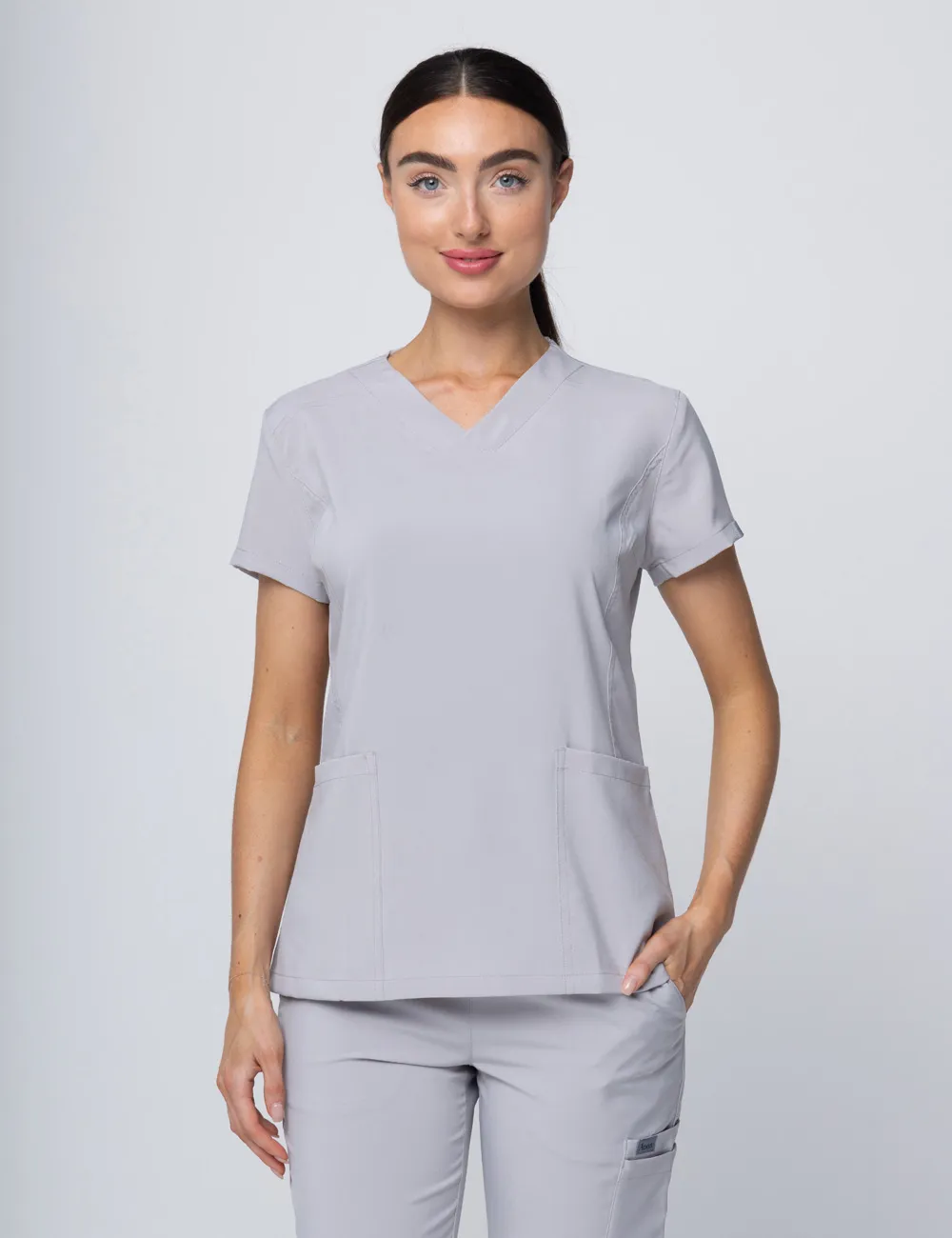 Anon Women's Scrub Top (Whisper Collection) Poly/Spandex - Silver